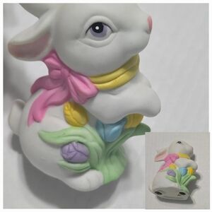 Vintage Spring Easter Porcelain Figurine Bunny Rabbit Flowers Floral Standing